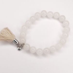 Beautiful white quartz RMN tassel bracelet 8"